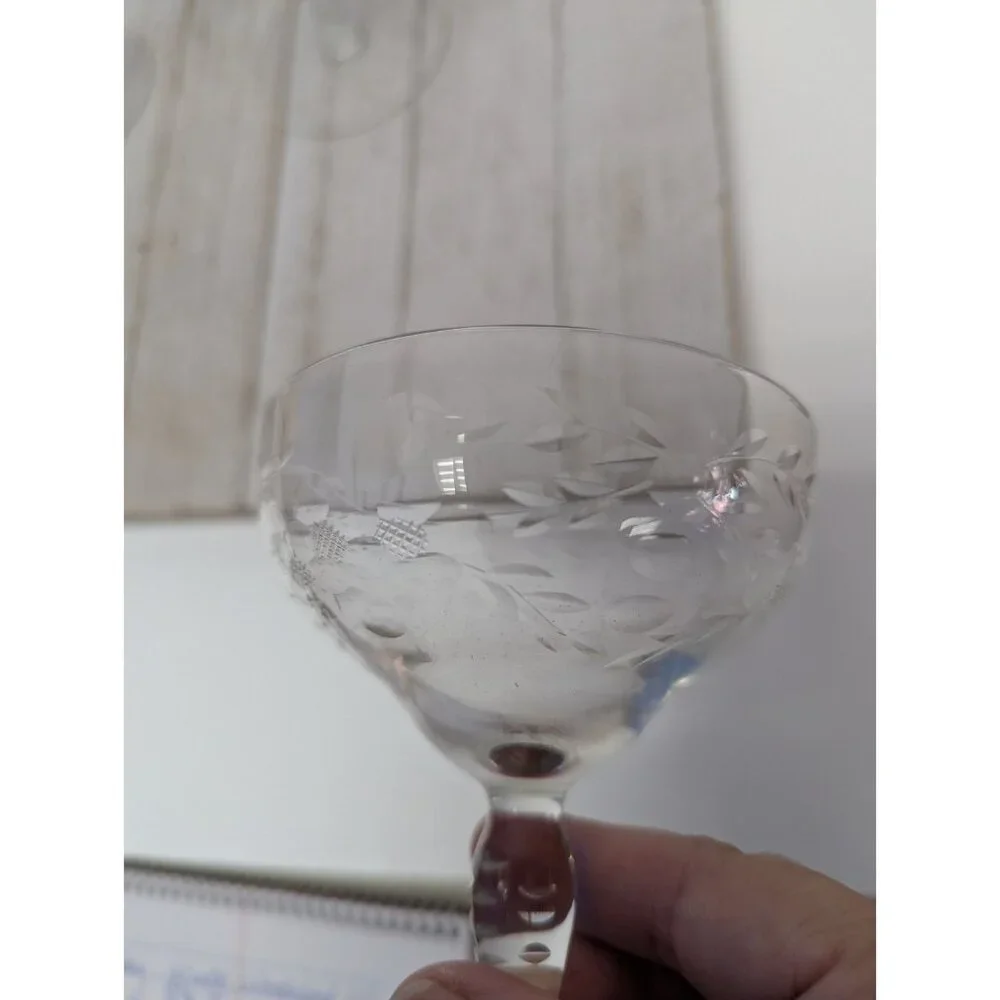 Set Of 3 Vintage Flower Etched Crystal Sherbet Champagne Glasses 5 7/8” Clear - Picture 5 of 6
